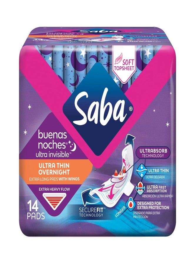 Saba Kombucha Saba Ultra Invisible Ultra Thin Overnight Pads with Wings, 112 Count (8 packs of 14) - Image 1